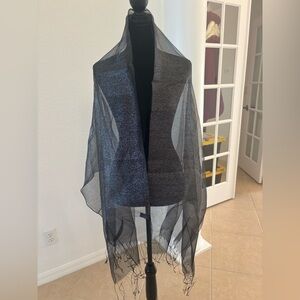 SAACHI Black Sheer & Silver Scarf With Fringe